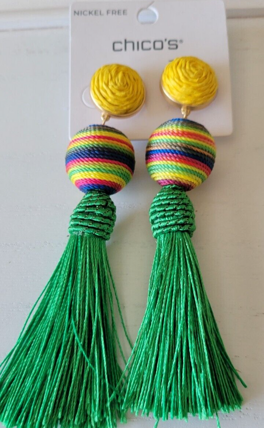 CHICO'S GREEN TASSEL DROP EARRINGS
