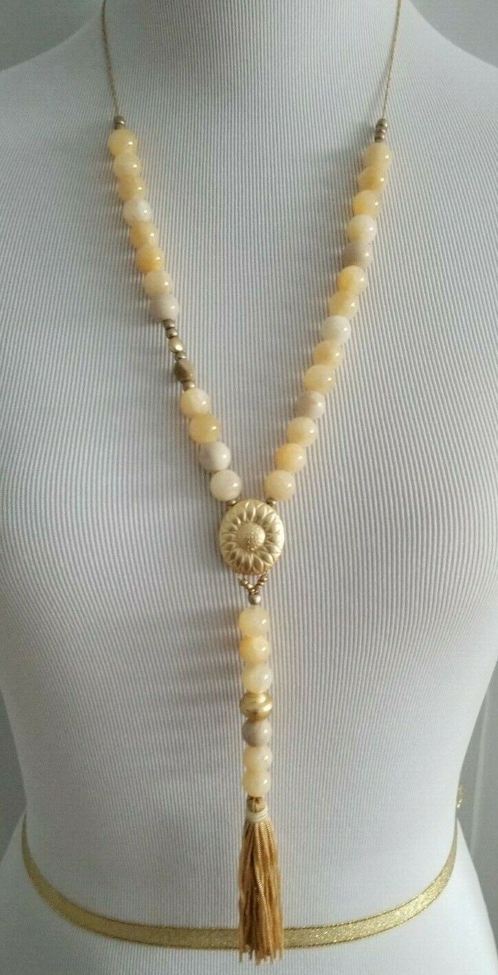 CHICO'S CONVERTIBLE BEADED YELLOW TASSEL NECKLACE