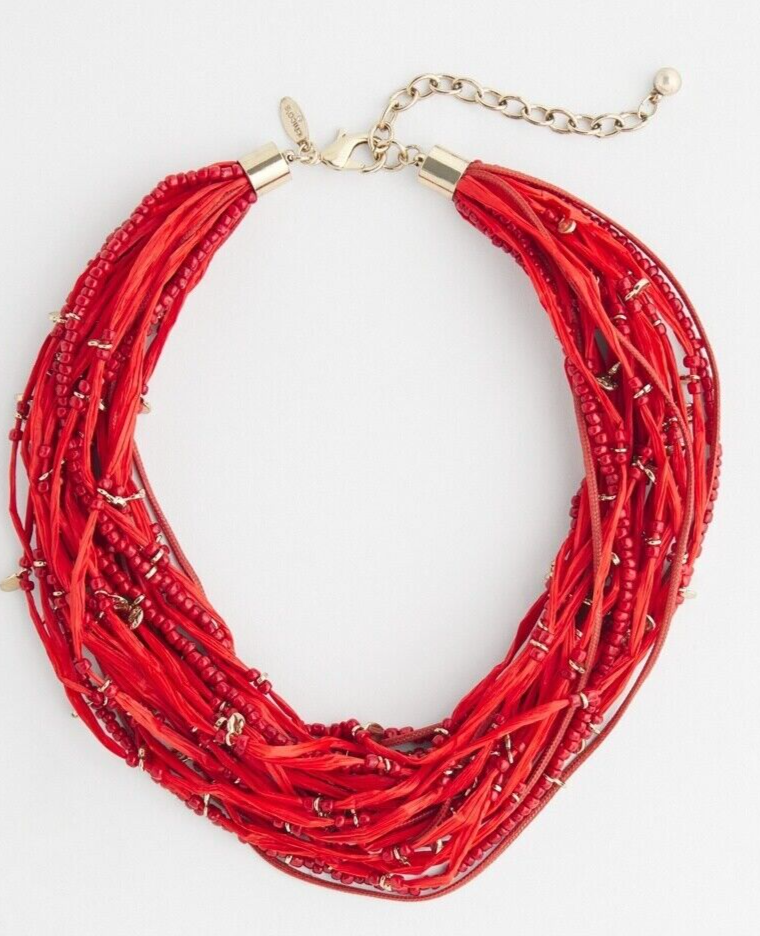 CHICO'S RED RAFFIA BEADED NECKLACE