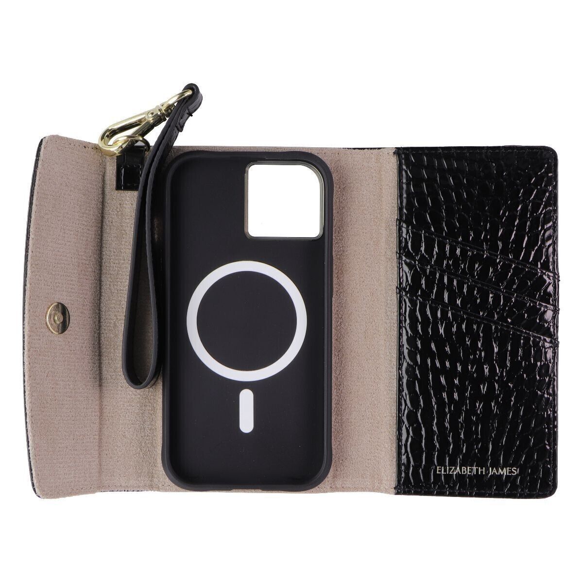 Elizabeth James Wristlet Folio Case For MagSafe for iPhone 15 Pro - Black Croc