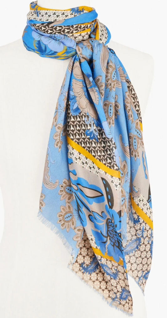 TALBOTS FLORAL GEO PATCHWORK ONBLONG SCARF