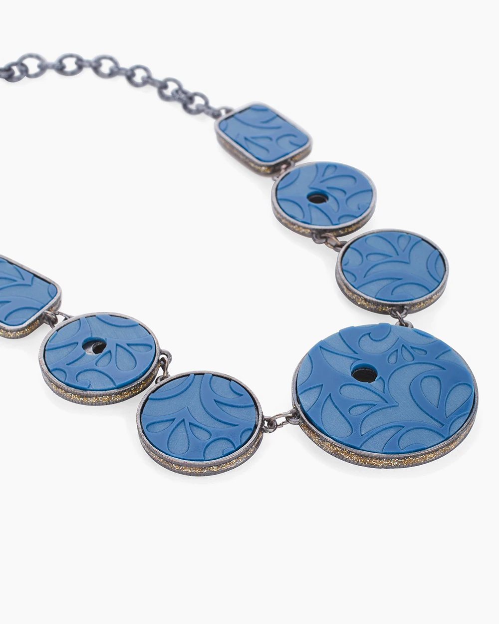 CHICO'S REVERSIBLE BLUE-NEUTRAL BIB NECKLACE