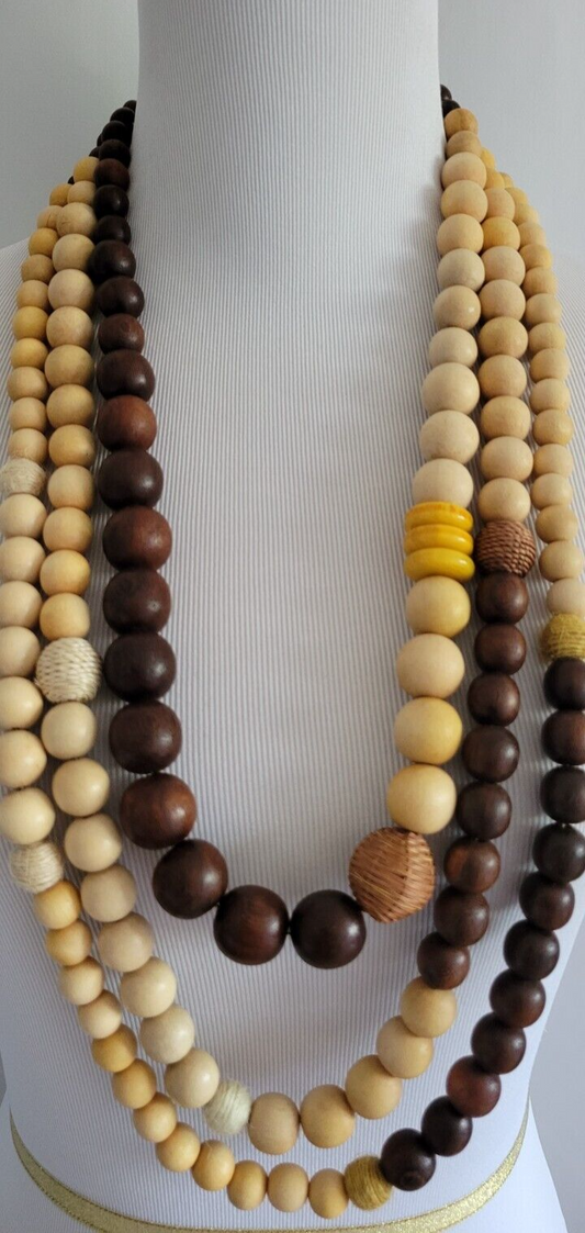 CHICO'S WOOD BEAD MULTI STRAND NECKLACE