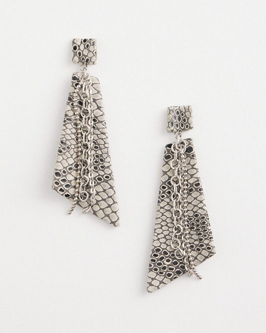 CHICO'S NO DROOP SNAKEPRINT LEATHER & CHAIN DROP EARRINGS