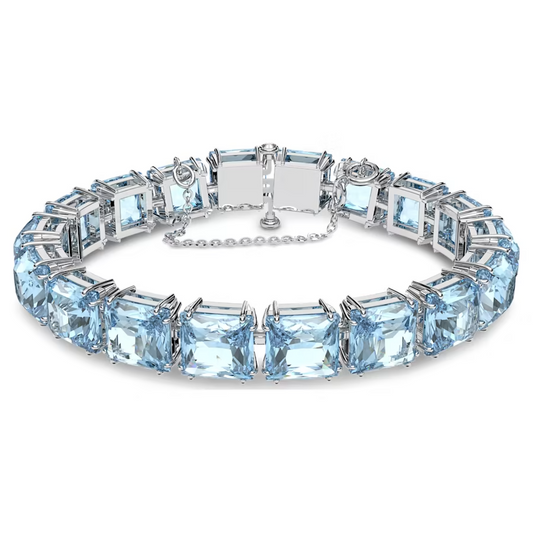 Swarovski Millenia bracelet Square cut, Medium, Blue, Rhodium plated