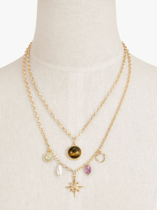 TALBOTS MIXED CHARM LAYERING NECKLACE