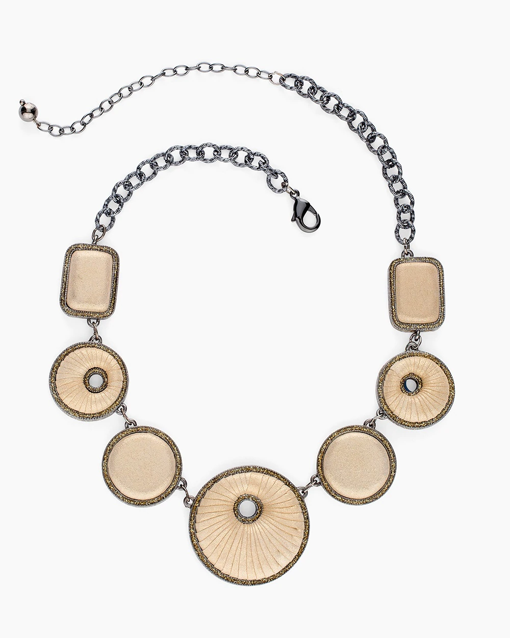 CHICO'S REVERSIBLE BLUE-NEUTRAL BIB NECKLACE