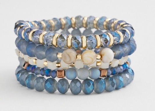 CHICO'S SET OF FIVE BLUE STRETCH BRACELET