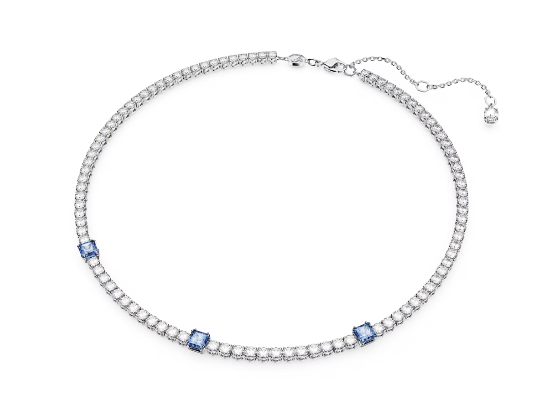 Swarovski Matrix Tennis necklace Mixed cuts, Blue, Rhodium plated