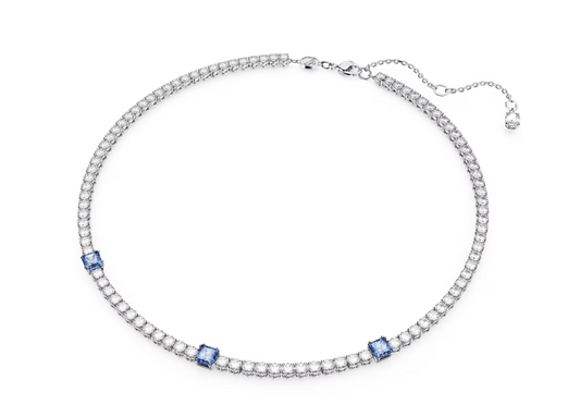 Swarovski Matrix Tennis necklace Mixed cuts, Blue, Rhodium plated