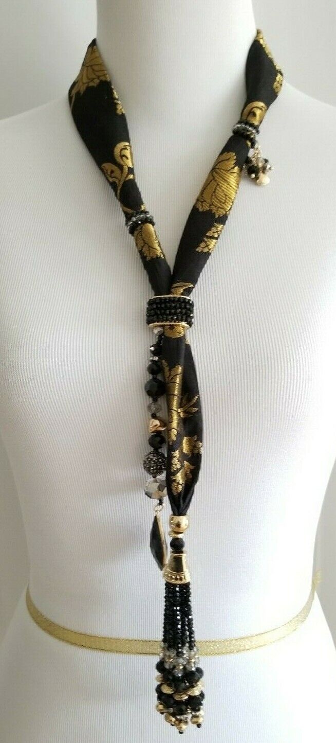 CHICO'S BLACK SHIMMER SCARF NECKLACE