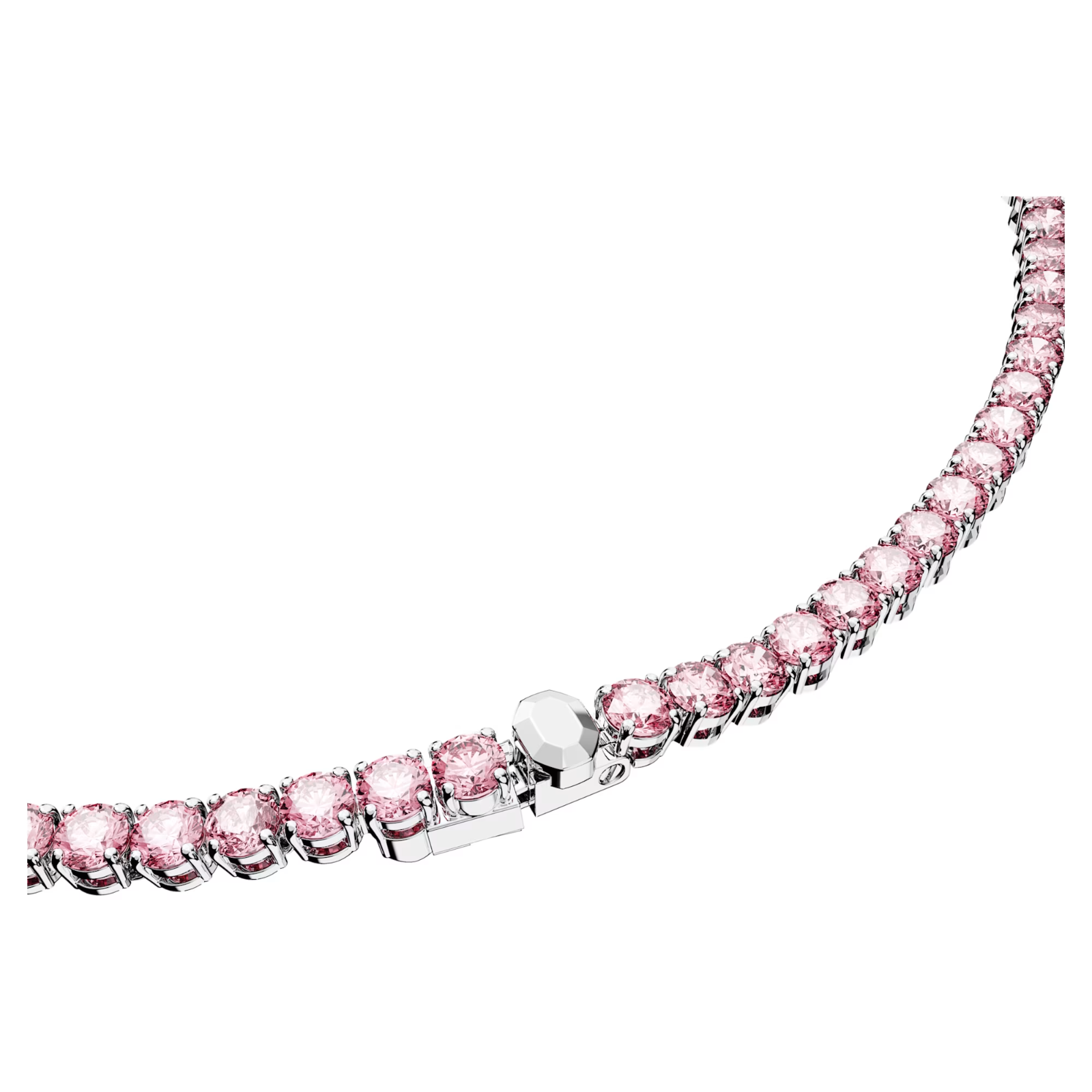 Swarovski Matrix Tennis necklace Round cut, Pink, Rhodium plated