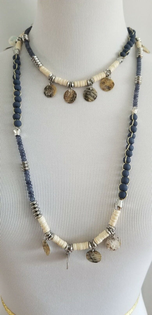 CHICO'S BLUE SINGLE-STRAND BEADED NECKLACE