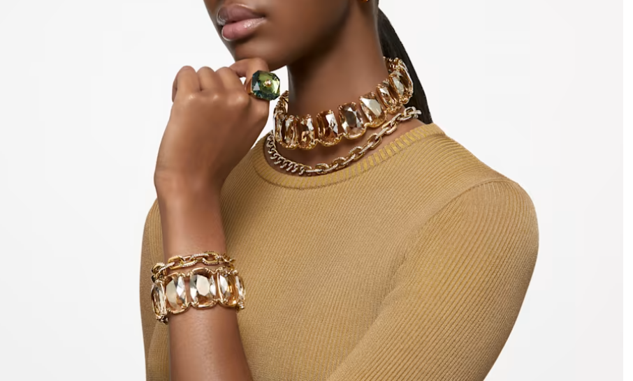 Swarovski Harmonia choker Oversized floating crystals, Gold tone, Gold-tone plat