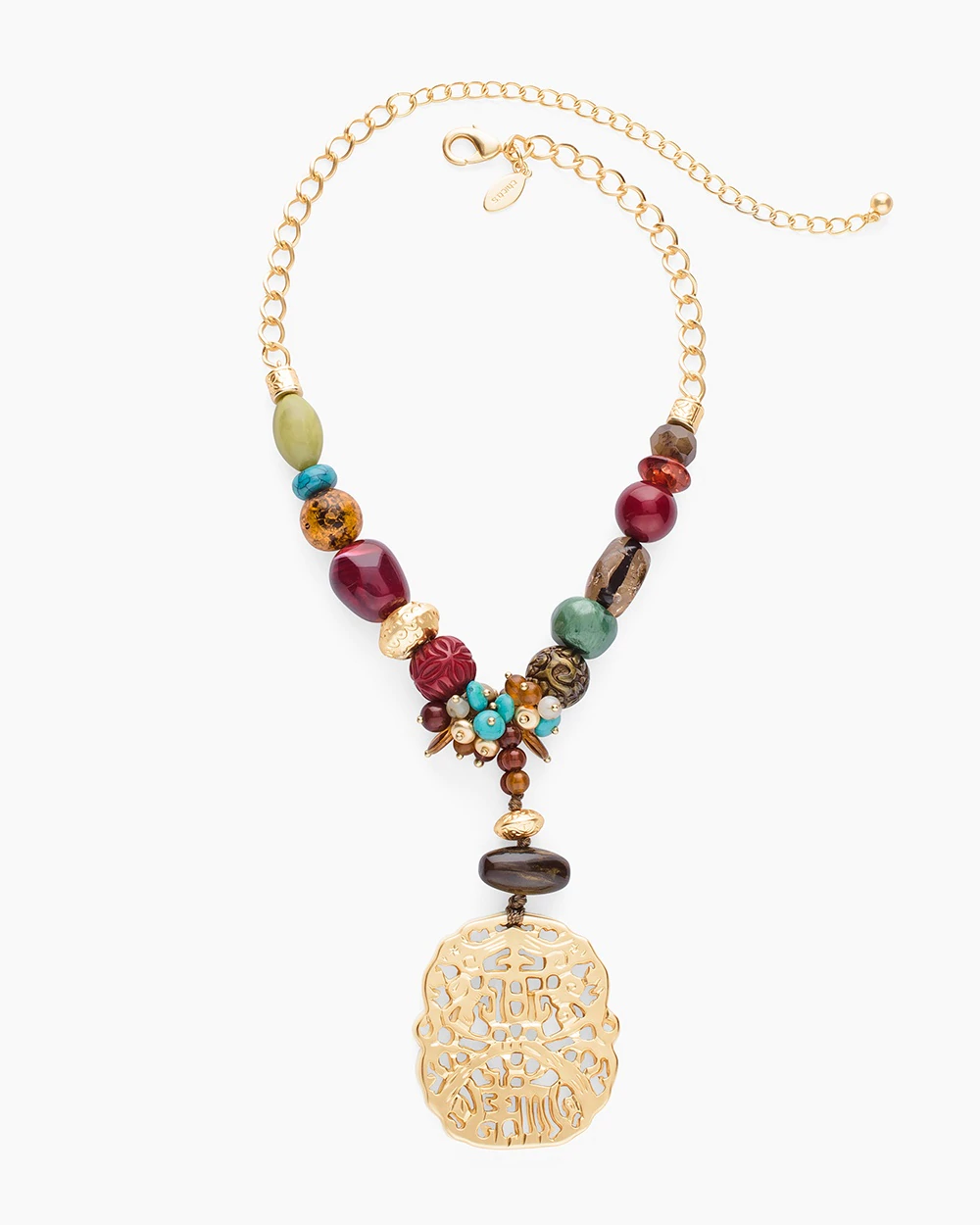 CHICO'S SHORT MULTI-COLORED TEXTURED PENDANT NECKLACE