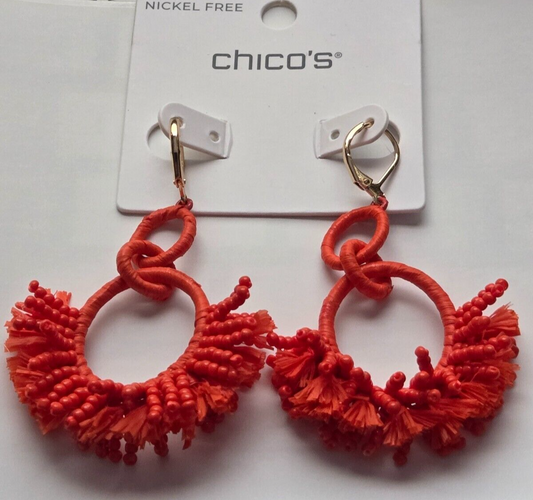 CHICO'S  NO DROOP VALENCIA ORANGE RAFFIA WRAP EARRINGS