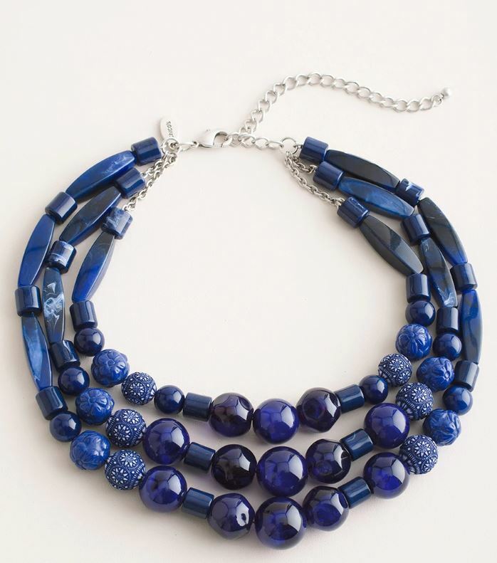 CHICO' S BLUE BEADED MULTI-STRAND NECKLACE