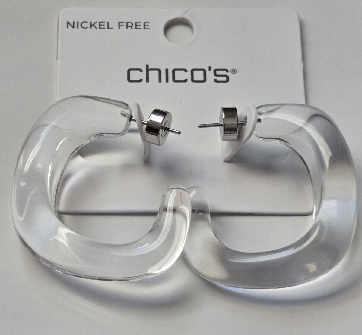 CHICO'S  NO DROOP CLEAR LUCITE SQUARE EARRINGS