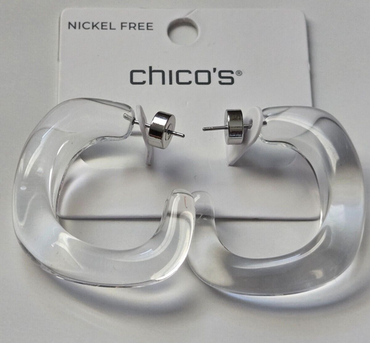 CHICO'S  NO DROOP CLEAR LUCITE SQUARE EARRINGS