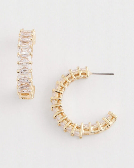 CHICO'S NO DROOP GOLD TONE BAGUETTE HOOP EARRINGS