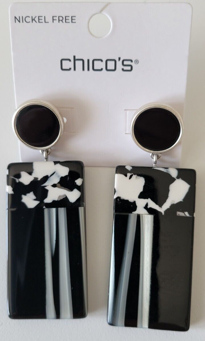 CHICO'S MARBLE RECTANGLE DROP EARRINGS