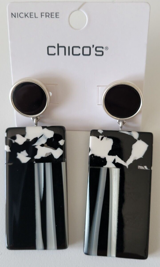 CHICO'S MARBLE RECTANGLE DROP EARRINGS