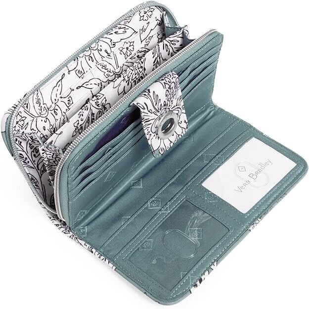Vera Bradley Women's Performance Twill Turnlock Wallet, Tiger Lily Blue Oar