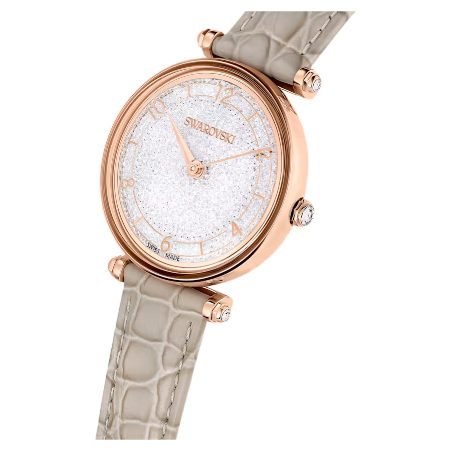 Swarovski Crystalline Wonder watch Swiss Made, Leather strap, Beige, Rose gold