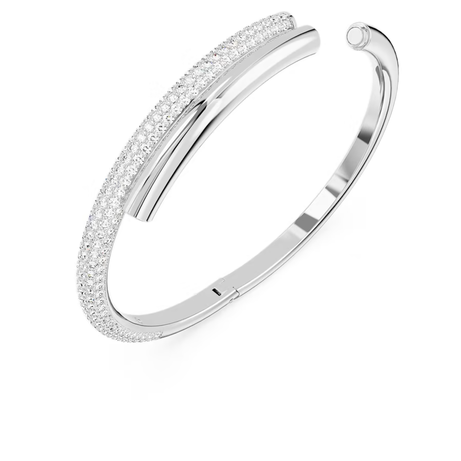 Swarovski Dextera Bangle Magnetic closure, White, Rhodium plated
