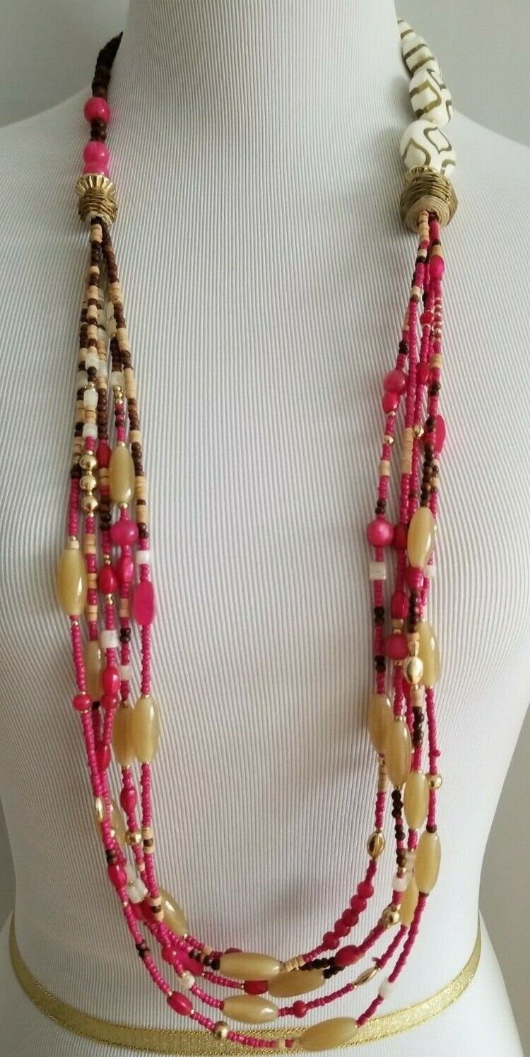 CHICO'S LONG PINK MULTI-STRAND NECKLACE