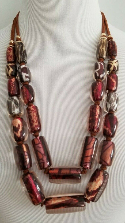 CHICO'S MULTI-STRAND MIXED-PRINT BEADED NECKLACE