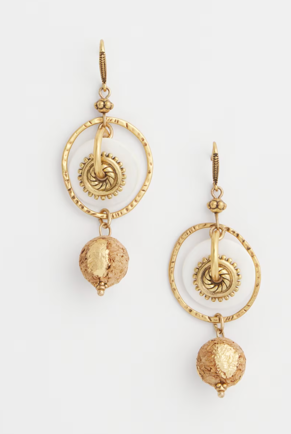 CHICO'S WHITE & GOLD MEDALLION DROP EARRINGS