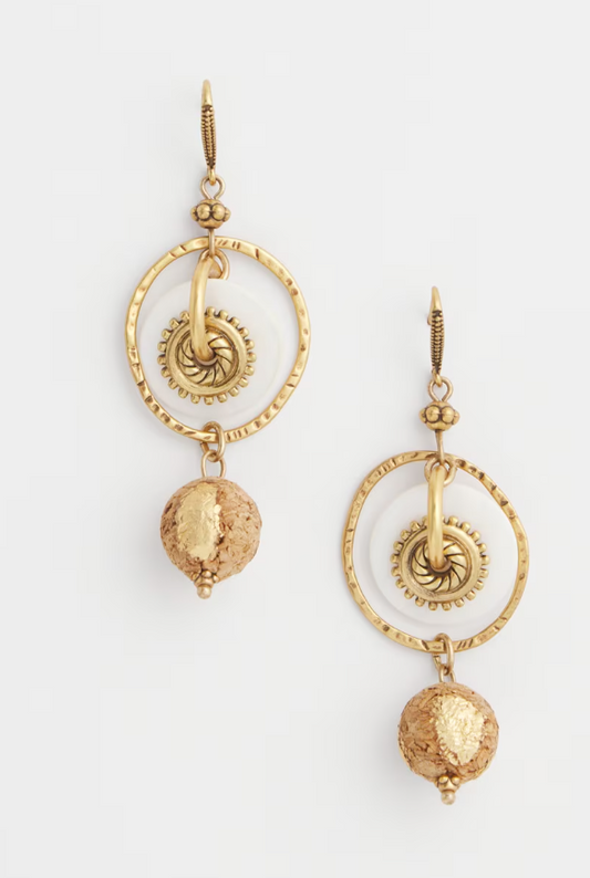CHICO'S WHITE & GOLD MEDALLION DROP EARRINGS