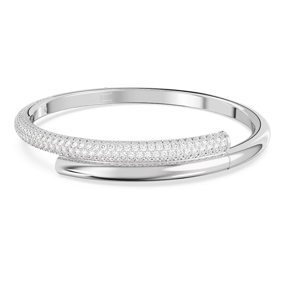 Swarovski Dextera Bangle Magnetic closure, White, Rhodium plated