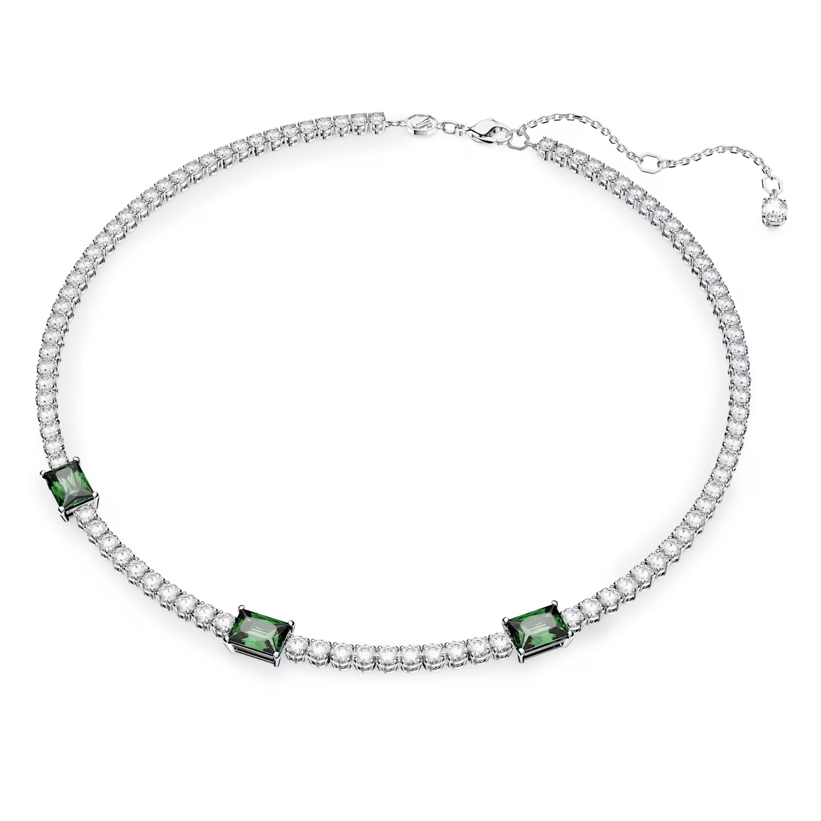 Swarovski Matrix Tennis necklace Mixed cuts, Green, Rhodium plated