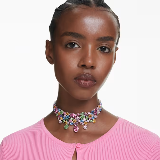 Swarovski Gema choker Mixed cuts, Multicolored, Rhodium plated