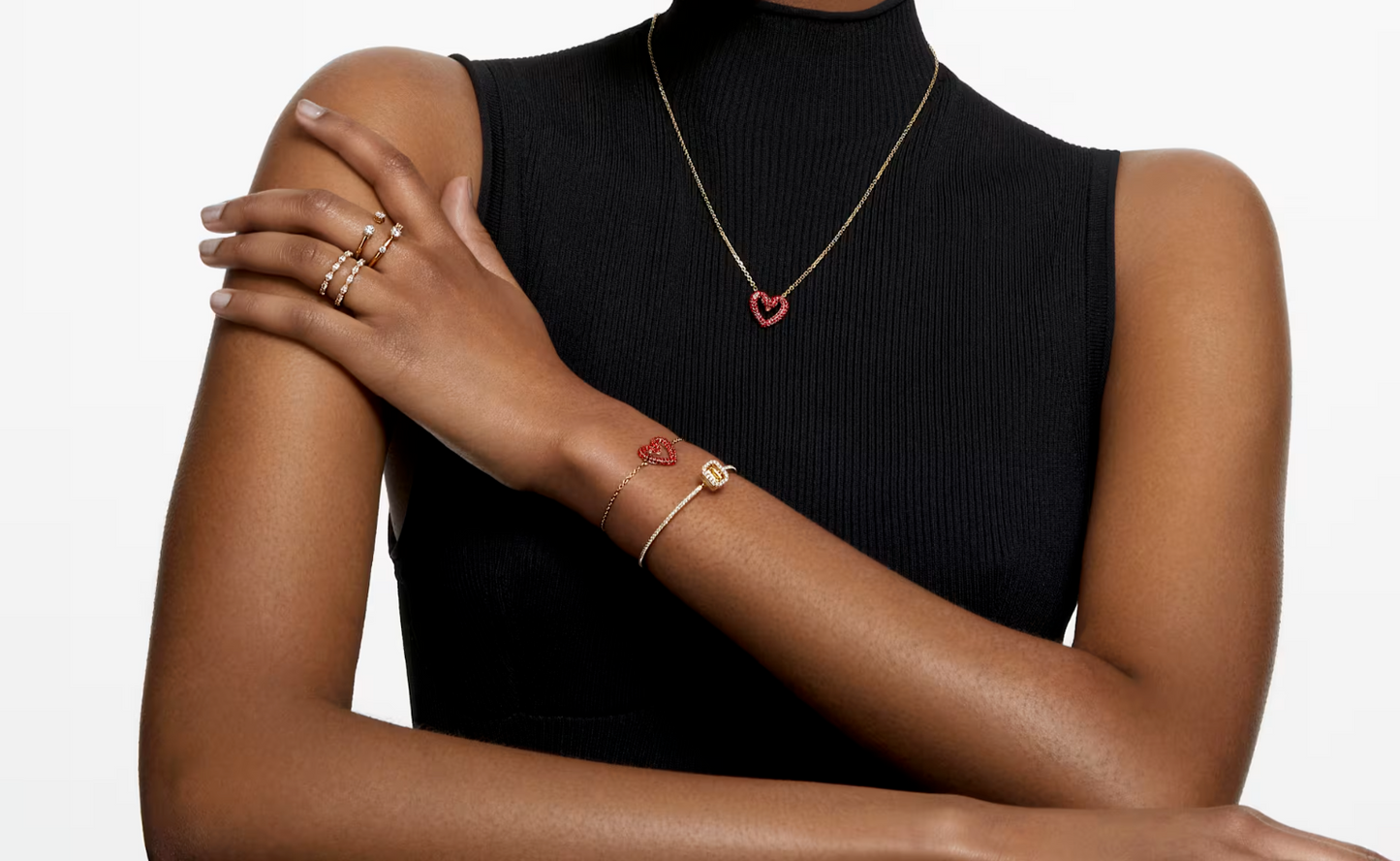 Swarovski Heart, Small, Red, Gold-tone plated