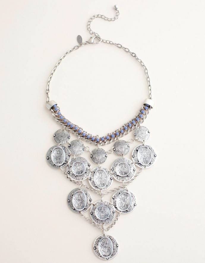CHICO'S SILVERTONE AND BLUE BIB NECKLACE
