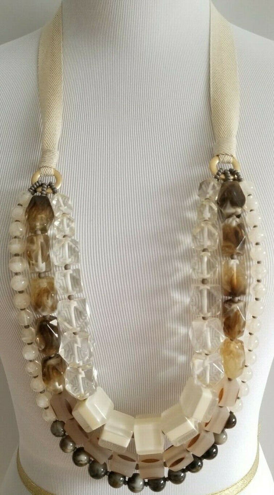 CHICO'S BEADED NEUTRAL MULTI-STRAND NECKLACE