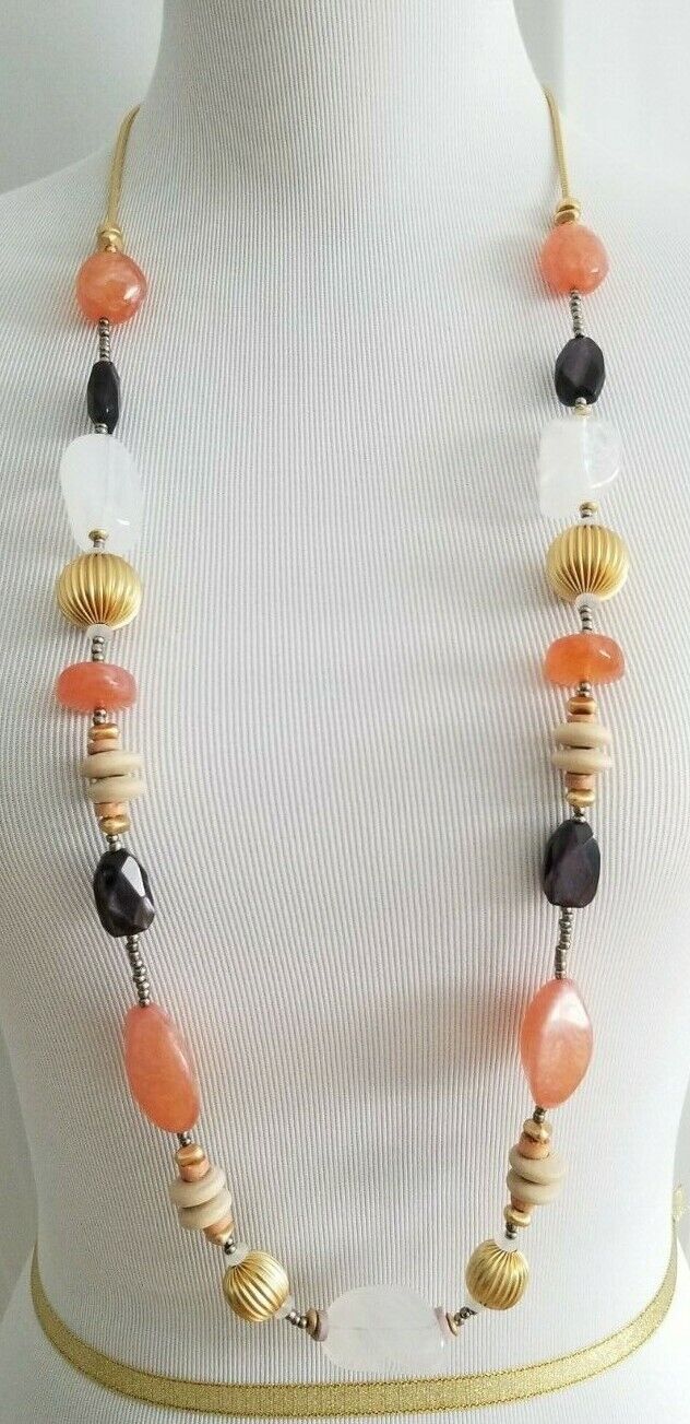 CHICO'S LONG COLORFUL BEADED SINGLE-STRAND NECKLACE