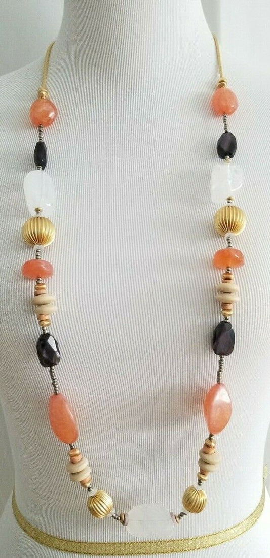 CHICO'S LONG COLORFUL BEADED SINGLE-STRAND NECKLACE