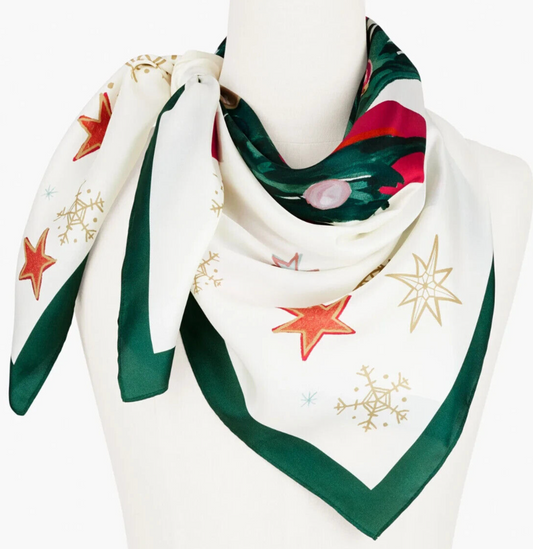 TALBOTS CHRISTMAS TREE SILK SQUARE SCARF