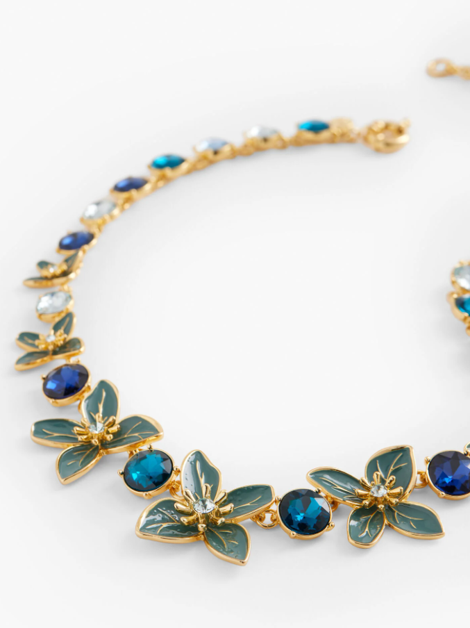 TALBOTS AQUA FLORAL STATEMENT NECKLACE