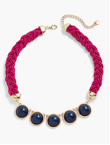 TALBOTS Seed-Bead Rope & Cabochon Necklace