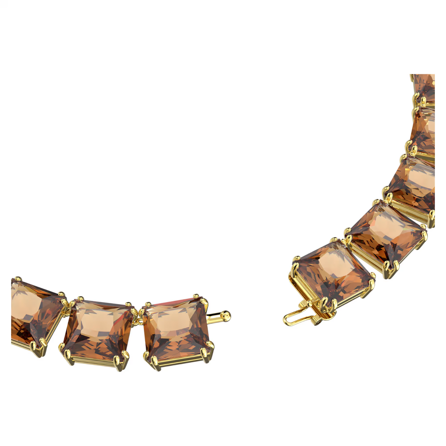 Swarovski Millenia necklace Square cut, Brown, Gold-tone plated