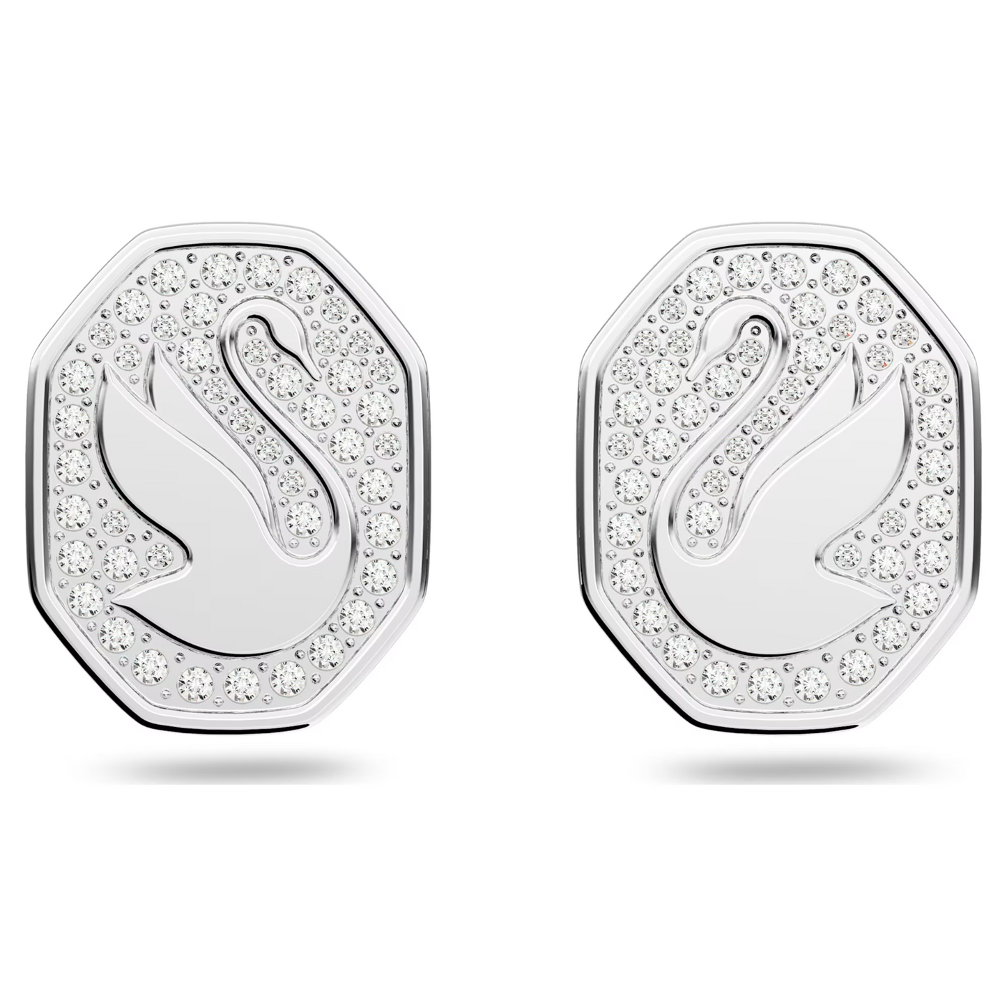 Swarovski Signum Stud Earrings Swan, White, Rhodium plated