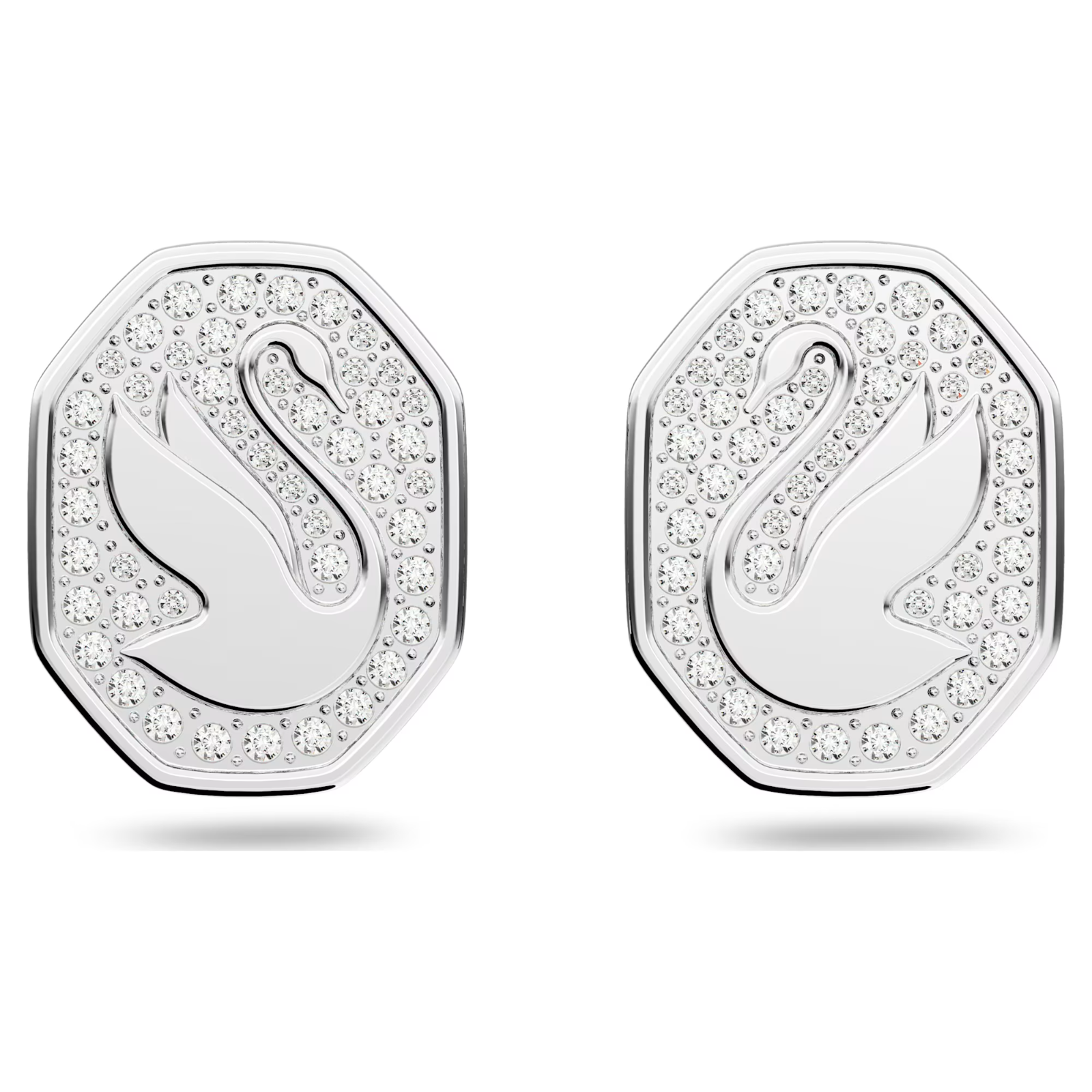 Swarovski Signum Stud Earrings Swan, White, Rhodium plated