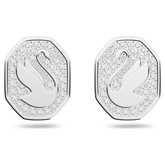 Swarovski Signum Stud Earrings Swan, White, Rhodium plated
