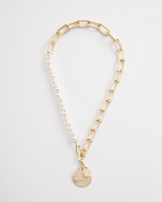 CHICO'S GOLD TONE & PEARL COLLAR NECKLACE