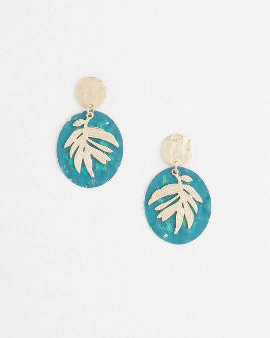 CHICO'S NO DROOP BLUE LEAF DROP EARRINGS